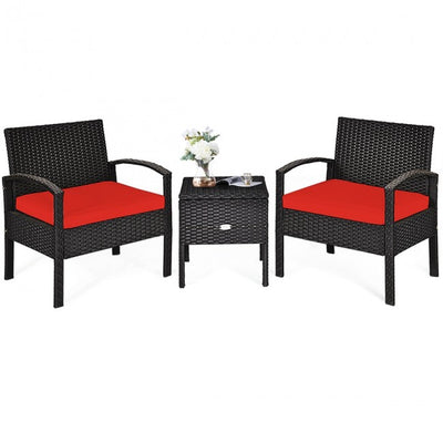 3 Piece PE Rattan Wicker Sofa Set with Washable and Removable Cushion for Patio