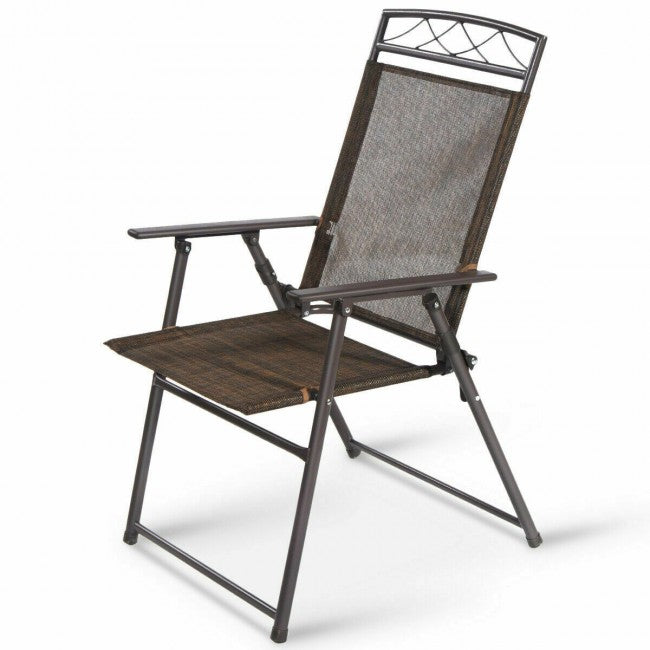 Set of 4 Patio Folding Sling Chairs Steel Camping Deck