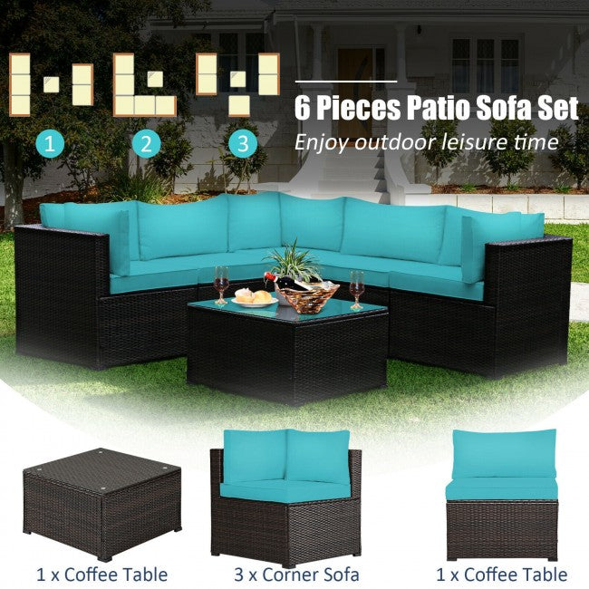 6 Pieces Patio Furniture Sofa Set with Cushions for Outdoor