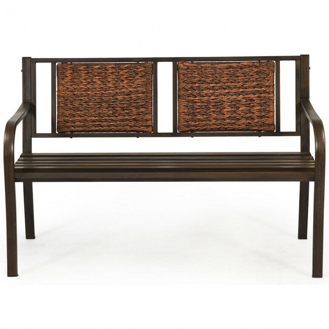 Outdoor Porch Furniture Patio Garden Bench Steel Frame Rattan