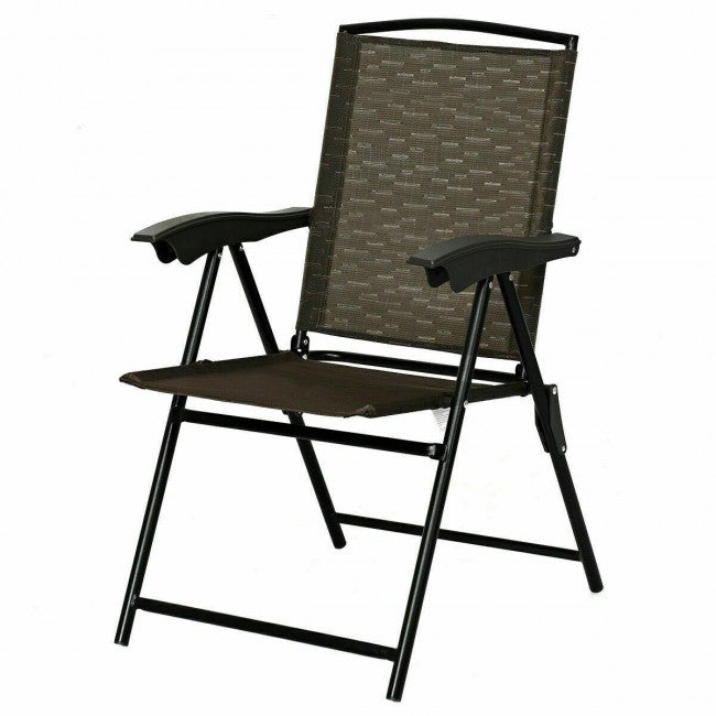 2 Pieces Folding Sling Chairs with Steel Armrest and Adjustable Back for Patio