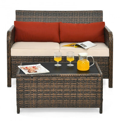 2 Pieces Cushioned Patio Rattan Furniture Set