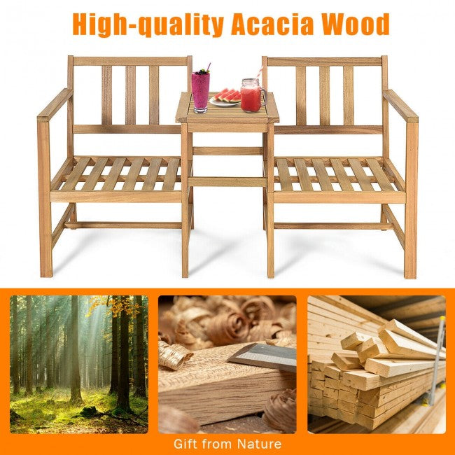 3 in 1 Acacia Wood Loveseat with Separable Coffee Table