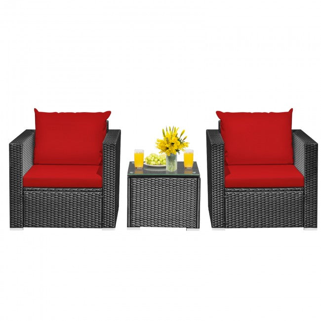 3 Pieces Patio Wicker Furniture Set with Cushion