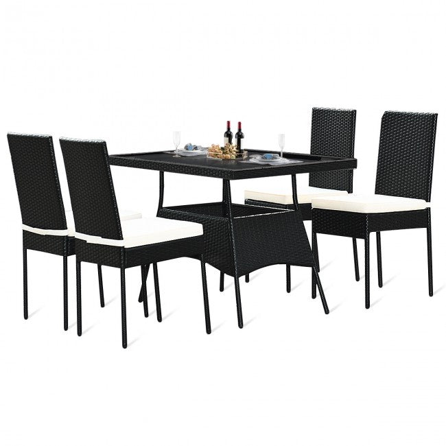 5 Pcs Outdoor Patio Rattan Dining Set