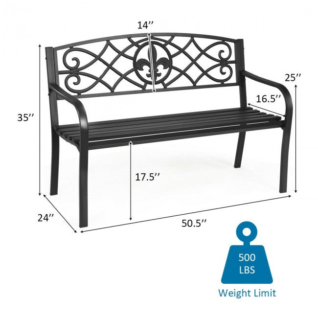 Outdoor Garden Steel Bench Patio Furniture Chair with Slatted Seat