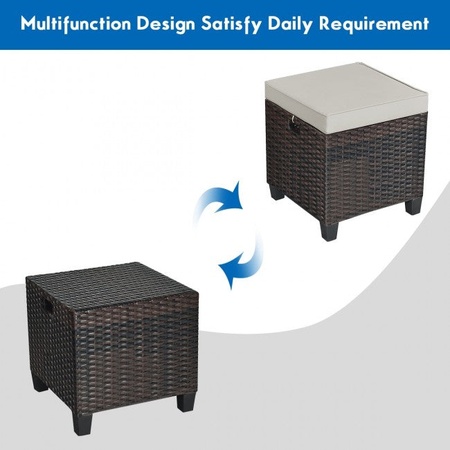 2 Pieces Patio Rattan Ottoman Cushioned Seat