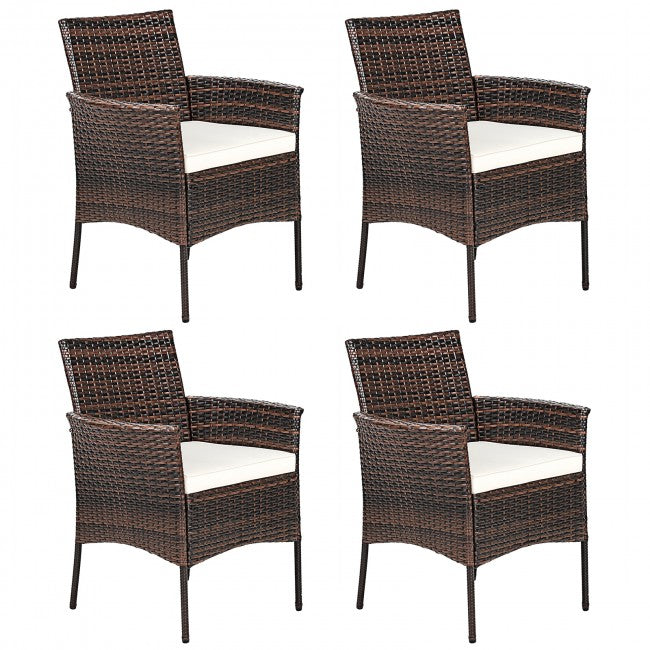2 Pieces Rattan Arm Dining Chair Cushioned Sofa Furniture Patio