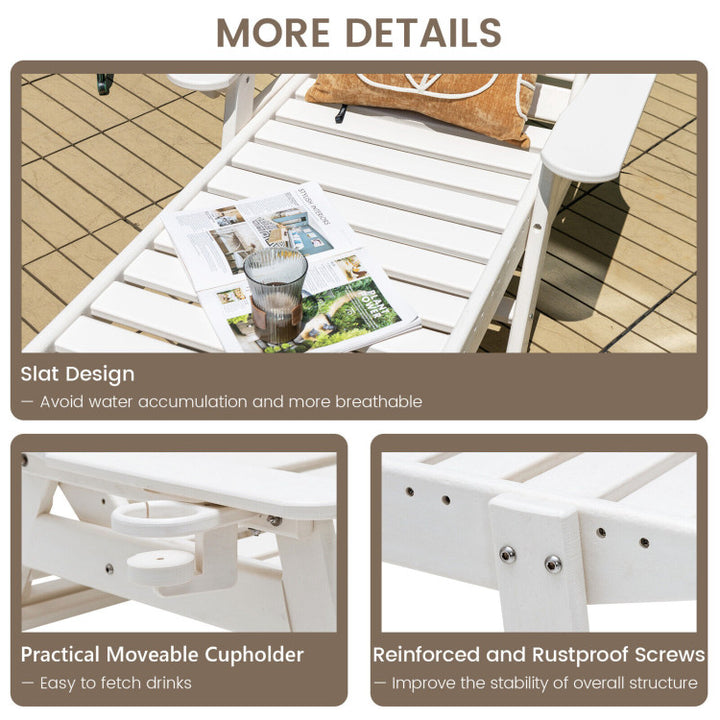 All-Weather Patio Lounge Chair Outdoor Chaise Lounger with Adjustable Backrest and Cup Holder
