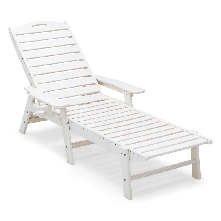 All-Weather Patio Lounge Chair Outdoor Chaise Lounger with Adjustable Backrest and Cup Holder