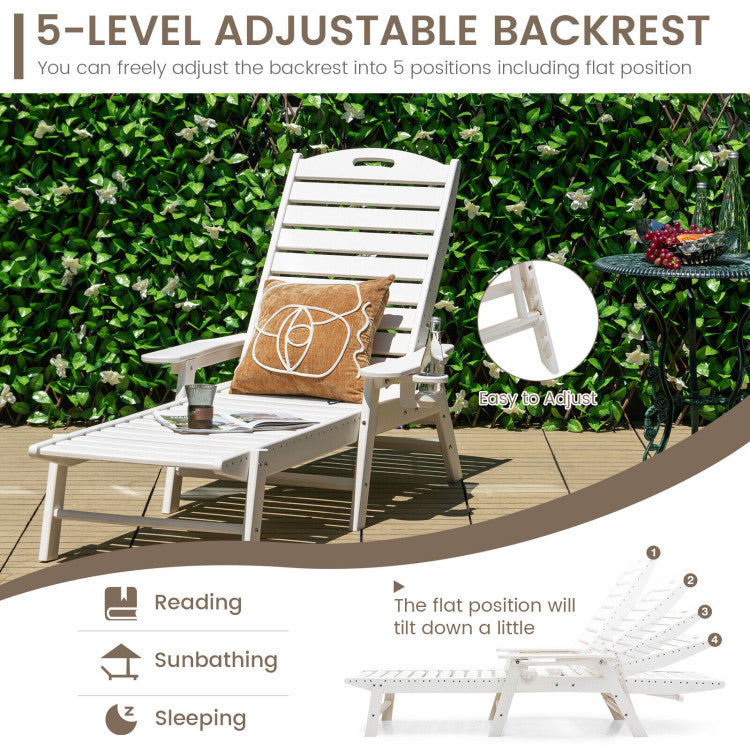 All-Weather Patio Lounge Chair Outdoor Chaise Lounger with Adjustable Backrest and Cup Holder