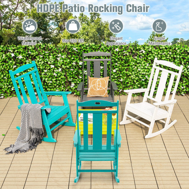 All-Weather Patio Rocking Chair Outdoor HDPE Rocker Chair with 330 lbs Weight Capacity