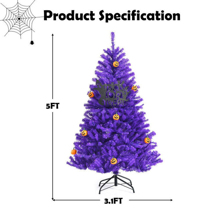 Artificial Prelit Purple Halloween Tree with Orange Lights and Pumpkin Ornaments