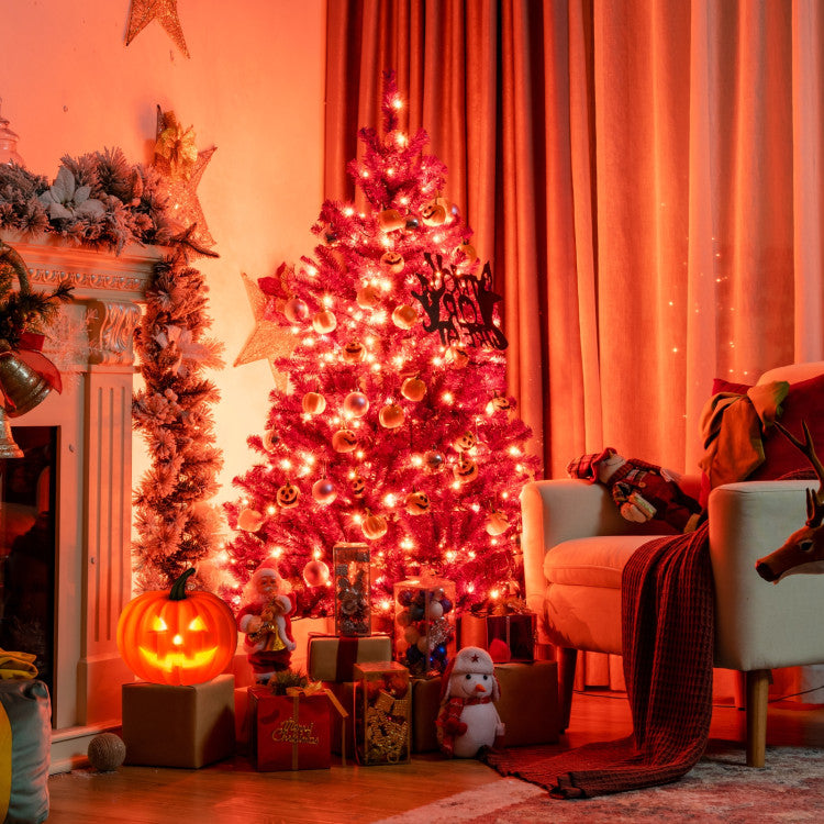 Artificial Prelit Purple Halloween Tree with Orange Lights and Pumpkin Ornaments