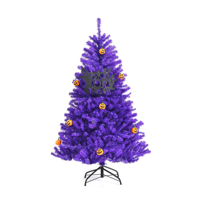 Artificial Prelit Purple Halloween Tree with Orange Lights and Pumpkin Ornaments