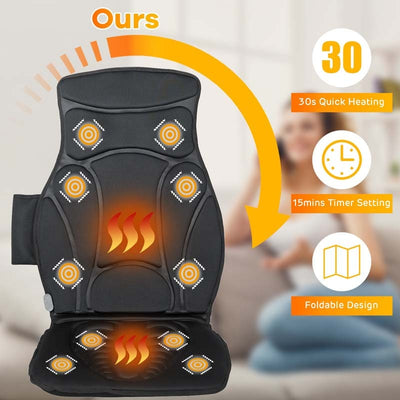 Back Massager Chair Massage Pad Shiatsu Massage Seat Cushion with 10 Vibration Motors and 3 Optional Speeds for Back Pain