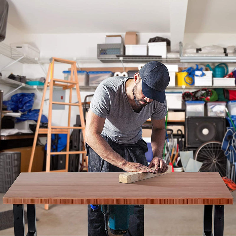 48" x 24" Bamboo Mobile Adjustable Work Bench 2200LBS Heavy Duty Wood Top Work Table Hardwood Workstation with Casters