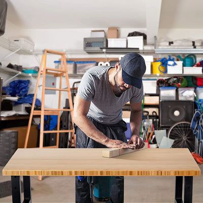 48" x 24" Bamboo Mobile Adjustable Work Bench 2200LBS Heavy Duty Wood Top Work Table Hardwood Workstation with Casters