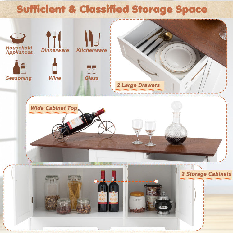 Buffet Storage Cabinet Server Sideboard Console Table Utensils Organizer with Adjustable Shelves and 2 Drawers