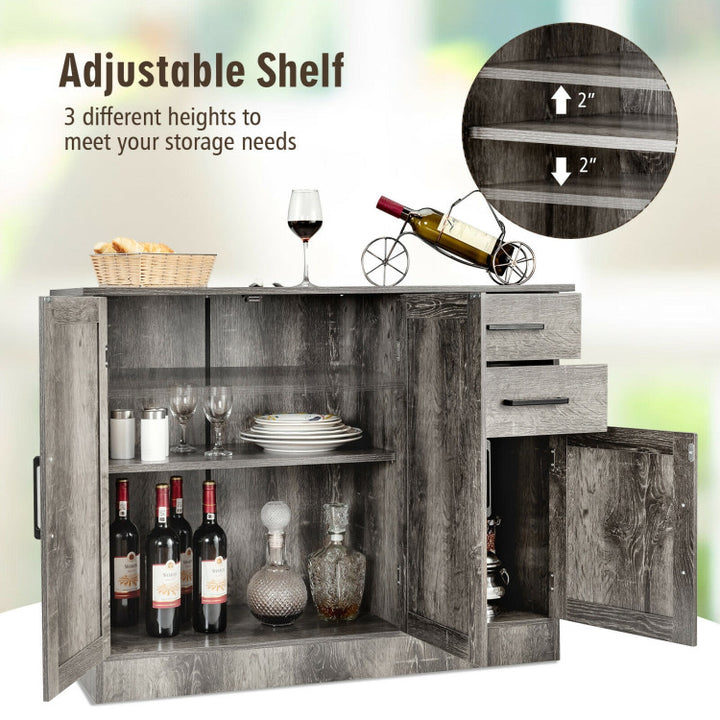 Buffet Storage Cabinet Server Sideboard Console Table Utensils Organizer with Adjustable Shelves and 2 Drawers