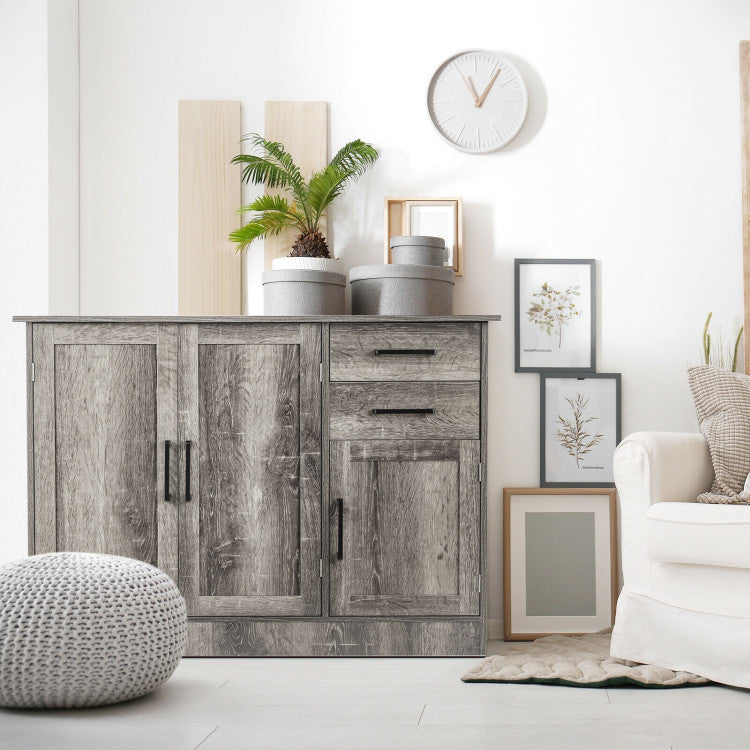 Buffet Storage Cabinet Server Sideboard Console Table Utensils Organizer with Adjustable Shelves and 2 Drawers