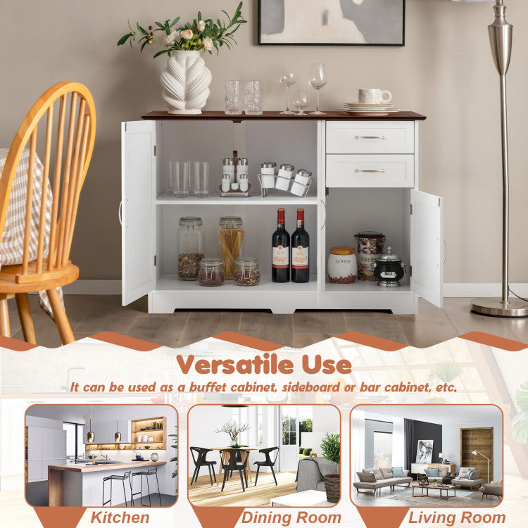 Buffet Storage Cabinet Server Sideboard Console Table Utensils Organizer with Adjustable Shelves and 2 Drawers