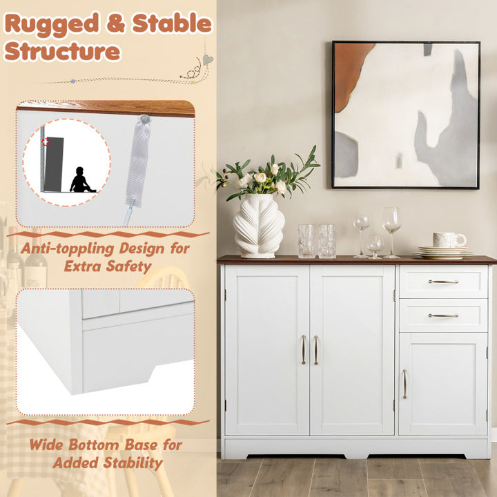 Buffet Storage Cabinet Server Sideboard Console Table Utensils Organizer with Adjustable Shelves and 2 Drawers