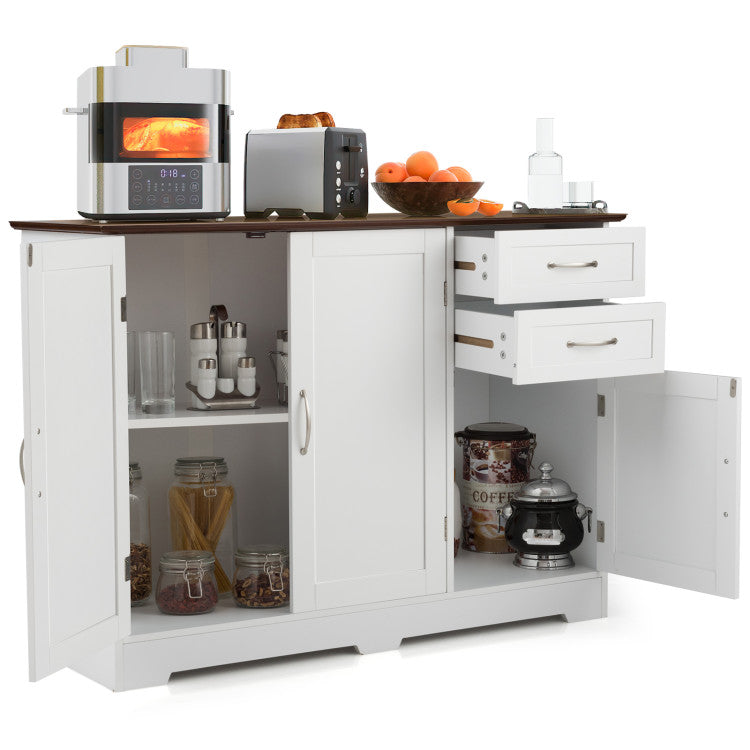 Buffet Storage Cabinet Server Sideboard Console Table Utensils Organizer with Adjustable Shelves and 2 Drawers