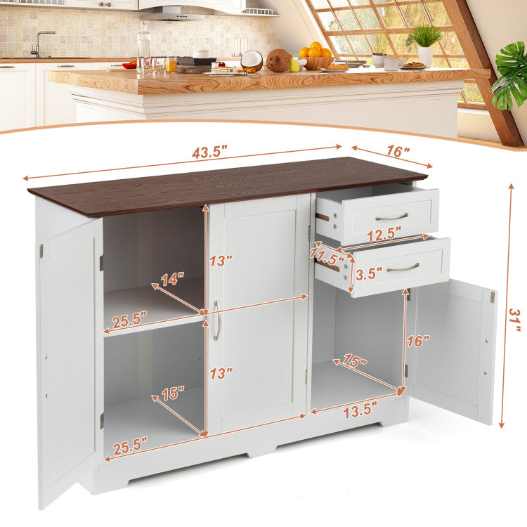 Buffet Storage Cabinet Server Sideboard Console Table Utensils Organizer with Adjustable Shelves and 2 Drawers