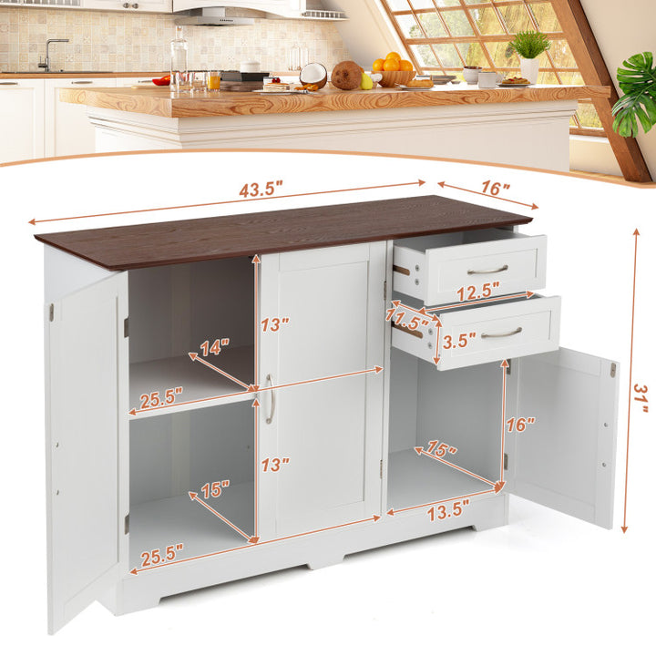 Buffet Storage Cabinet Server Sideboard Console Table Utensils Organizer with Adjustable Shelves and 2 Drawers