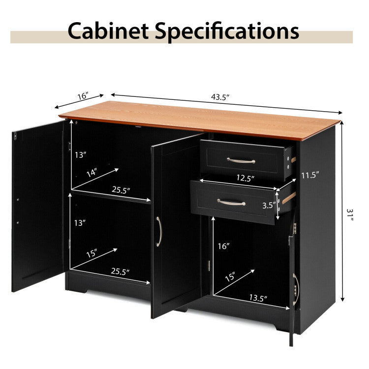 Buffet Storage Cabinet Server Sideboard Console Table Utensils Organizer with Adjustable Shelves and 2 Drawers