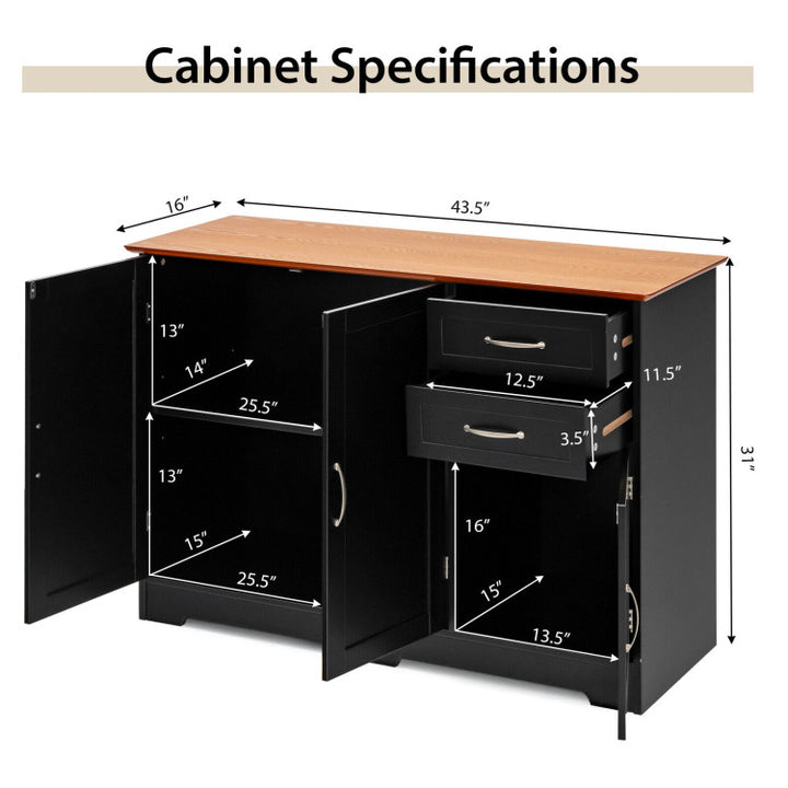 Buffet Storage Cabinet Server Sideboard Console Table Utensils Organizer with Adjustable Shelves and 2 Drawers