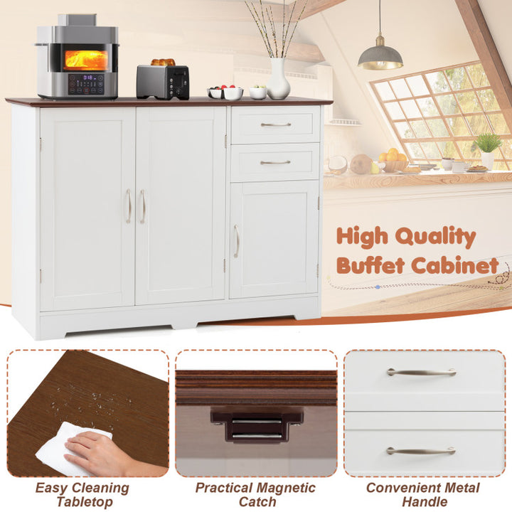Buffet Storage Cabinet Server Sideboard Console Table Utensils Organizer with Adjustable Shelves and 2 Drawers