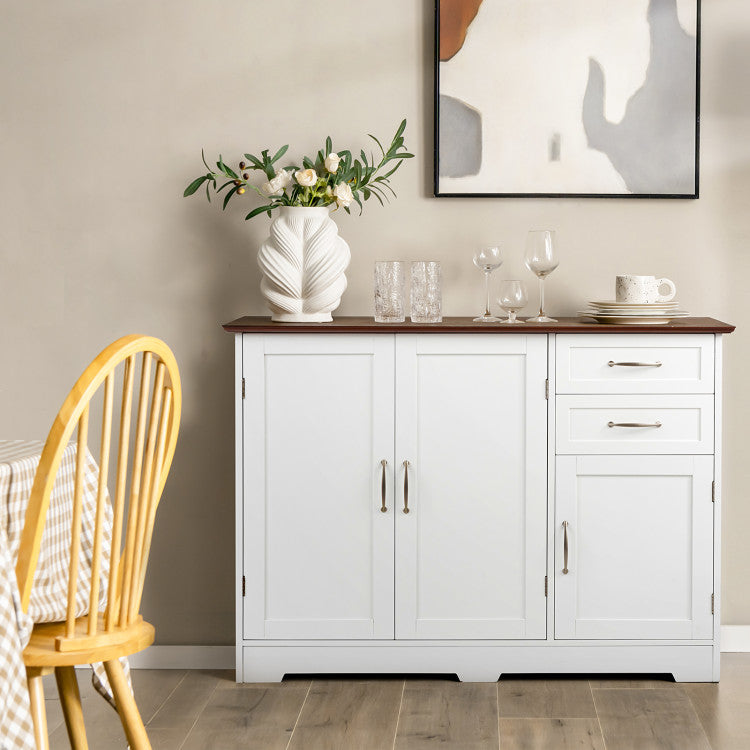 Buffet Storage Cabinet Server Sideboard Console Table Utensils Organizer with Adjustable Shelves and 2 Drawers