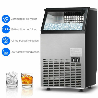 110LBS 24H Portable Built-In Stainless Steel Commercial Ice Maker Machine with Full Set of Accessories-Canada Only