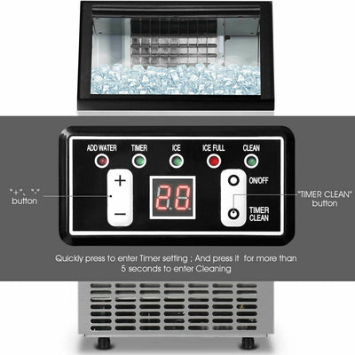 110LBS 24H Portable Built-In Stainless Steel Commercial Ice Maker Machine with Full Set of Accessories-Canada Only