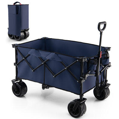 Collapsible Wagon Foldable Heavy Duty Steel Utility Garden Grocery Cart with Adjustable Handle and Wide Wheels