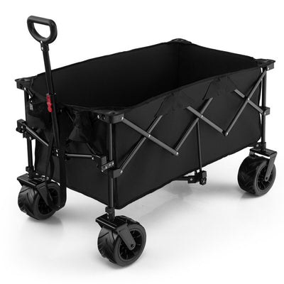 Collapsible Wagon Foldable Heavy Duty Steel Utility Garden Grocery Cart with Adjustable Handle and Wide Wheels