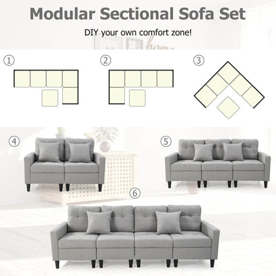 Convertible Corner Sofa L-shaped Sectional Couch with Storage Ottoman and 2 Removable Pillows
