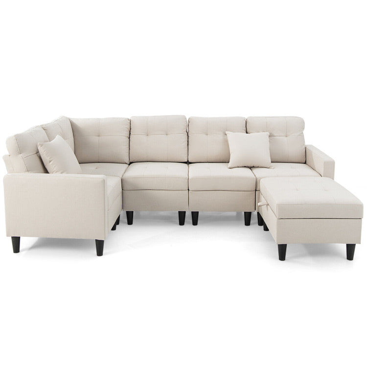 Convertible Corner Sofa L-shaped Sectional Couch with Storage Ottoman and 2 Removable Pillows