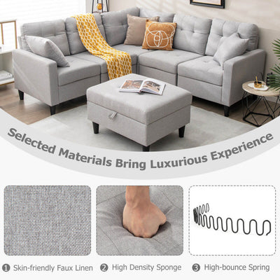 Convertible Corner Sofa L-shaped Sectional Couch with Storage Ottoman and 2 Removable Pillows