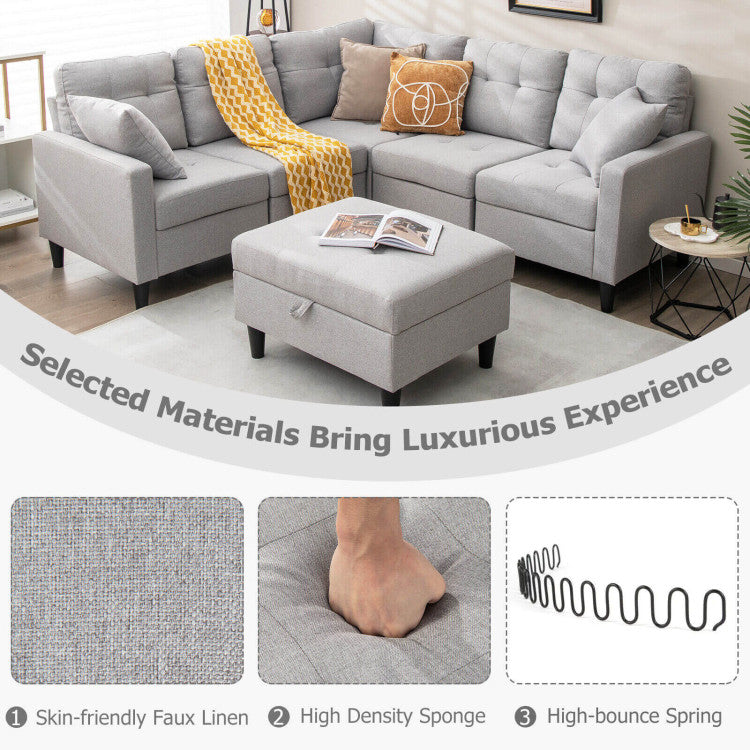 Convertible Corner Sofa L-shaped Sectional Couch with Storage Ottoman and 2 Removable Pillows