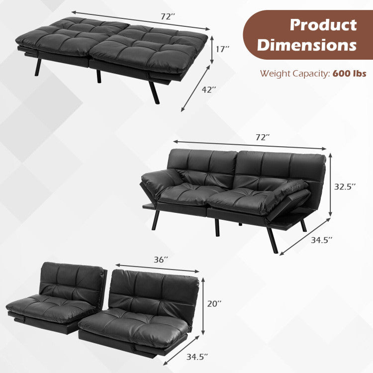 Convertible Futon Sofa Bed Memory Foam Sleeper Couch Modern Loveseat with Adjustable Backrest Armrests