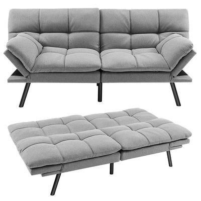 Convertible Futon Sofa Bed Memory Foam Sleeper Couch Modern Loveseat with Adjustable Backrest Armrests