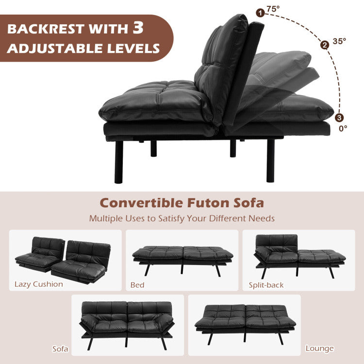 Convertible Futon Sofa Bed Memory Foam Sleeper Couch Modern Loveseat with Adjustable Backrest Armrests