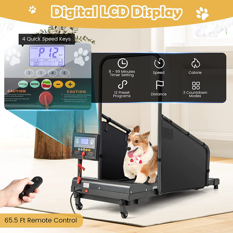 Dog Treadmill Running Machine Pet Exercise Equipment with Remote Control and LCD Display for Small/Medium-Sized Dogs
