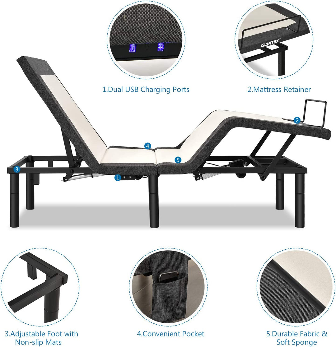 Electric Adjustable Bed Base Zero Gravity Twin/Queen Size Bed Frame with Massage and Remote Control