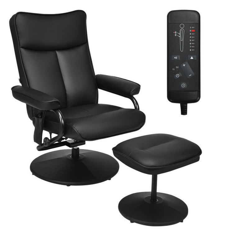 Electric Massage Recliner Chair Faux Leather Swivel Overstuffed Padded Seat Chairs with Remote Control and Ottoman