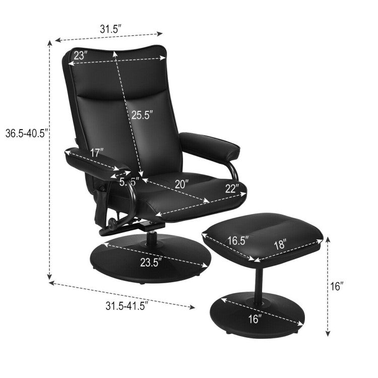 Electric Massage Recliner Chair Faux Leather Swivel Overstuffed Padded Seat Chairs with Remote Control and Ottoman