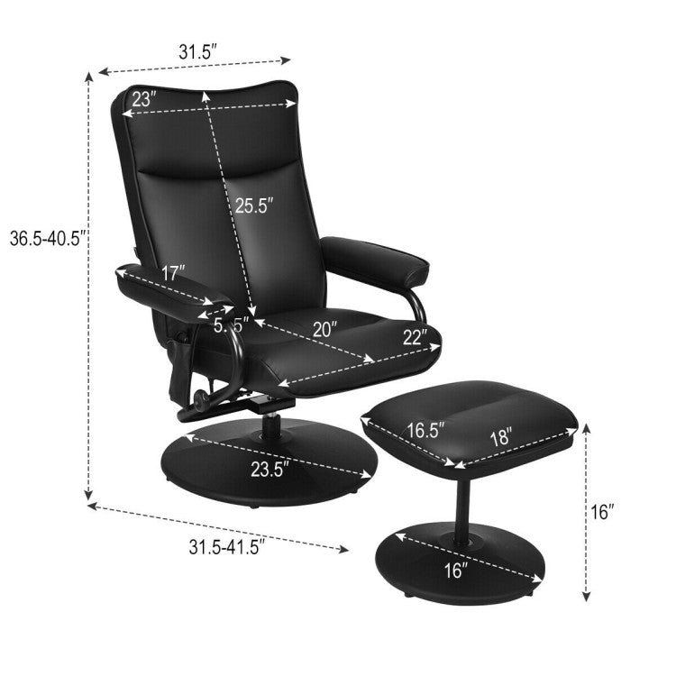 Electric Massage Recliner Chair Faux Leather Swivel Overstuffed Padded Seat Chairs with Remote Control and Ottoman